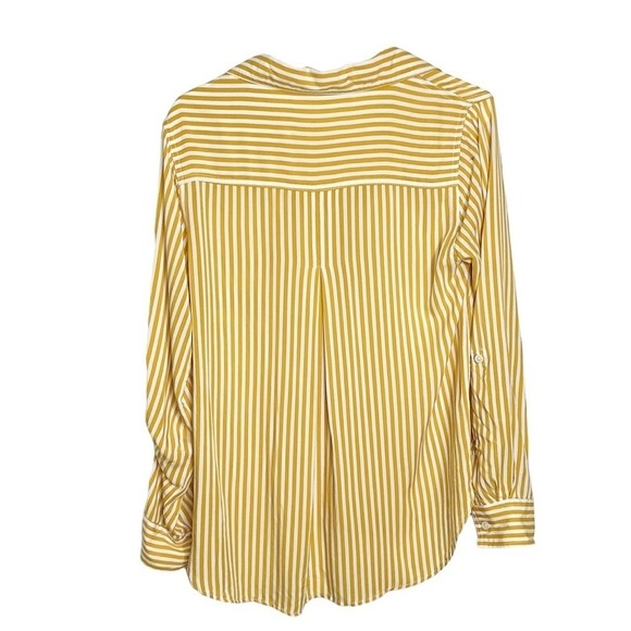 Harper NWT Vera Striped Hi Lo Hem Button‎ Down Shirt in Marigold Yellow Small - Picture 4 of 9